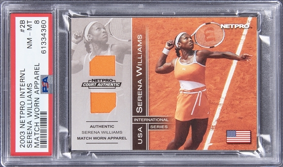 2003 NetPro International Match Worn Apparel #2B Serena Williams Patch Rookie Card (#377/500) - PSA NM-MT 8 - Pop. 1 of 3 None Graded Higher!